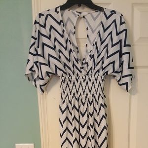 Navy and white chevron maxi dress